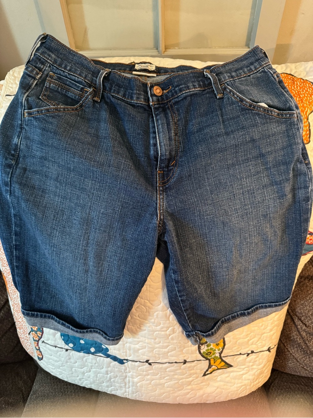 Levi's Blue Denim Jeans with Brown Leather Patch and Orange Stitching